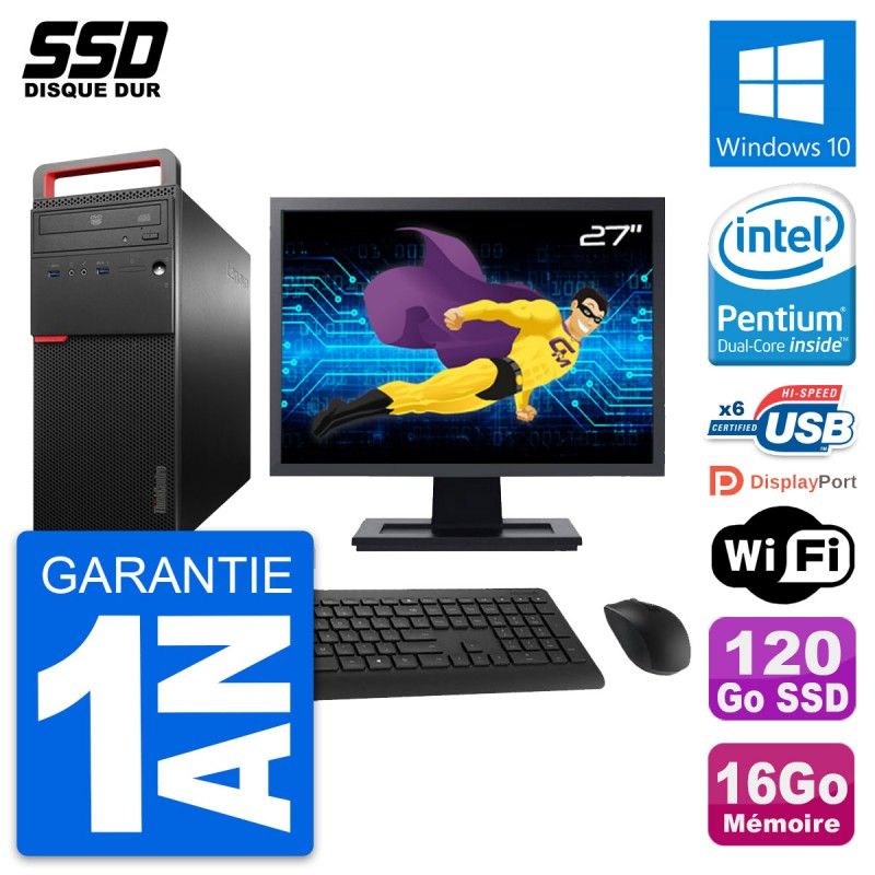 Lenovo M700 Desktop PC - 27" Screen, Intel G4400, 16GB RAM, 120GB SSD, Windows 10, WiFi