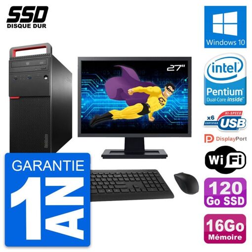 PC de escritorio Lenovo M700 - Pantalla de 27'', Procesador Intel G4400, 16GB de RAM, 120GB SSD, Windows 10, WiFi