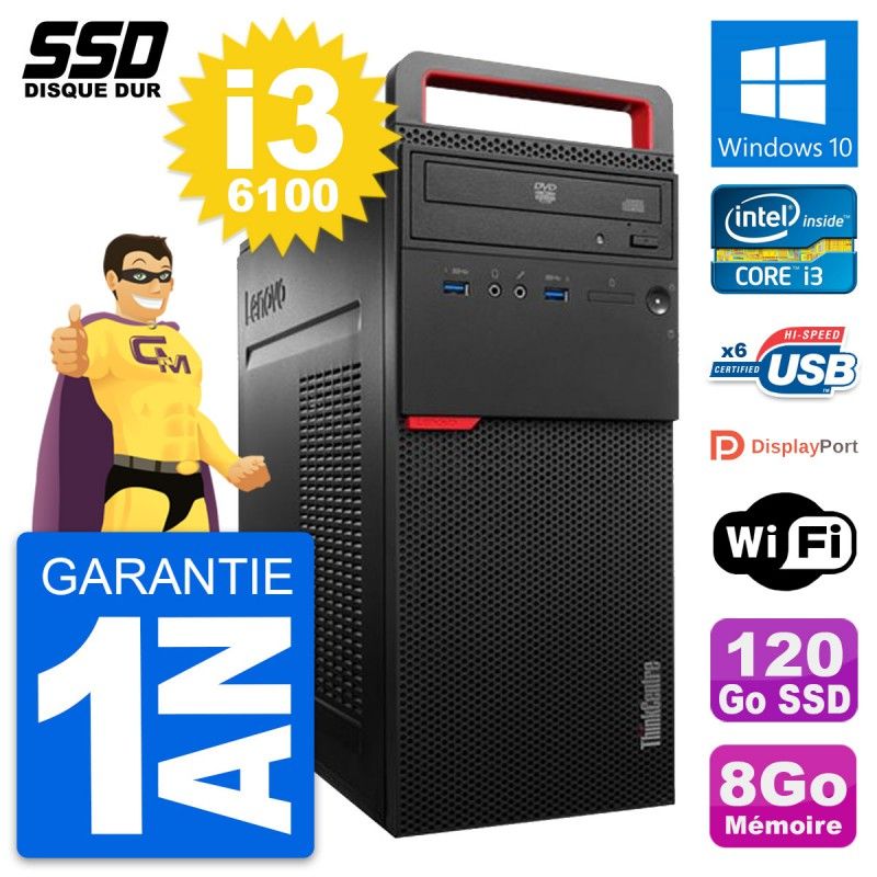 Lenovo ThinkCentre M700 Desktop PC - Intel i3-6100, 8GB RAM, 120GB SSD, Windows 10, WiFi