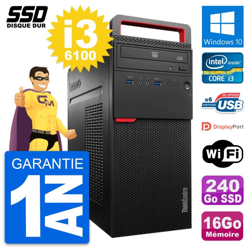 Lenovo ThinkCentre M700 Desktop PC - Intel i3-6100, 16GB RAM, 240GB SSD, Windows 10, WiFi
