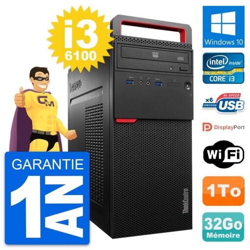 Lenovo ThinkCentre M700 Core i3-6100 32GB RAM 1TB HDD Windows 10 Wi-Fi Desktop Computer