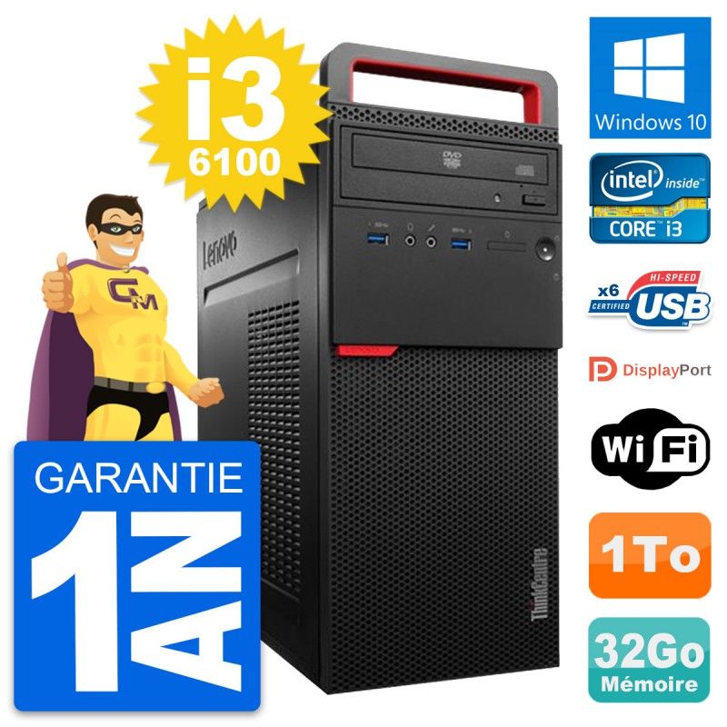 Lenovo ThinkCentre M700 Core i3-6100 32GB RAM 1TB HDD Windows 10 Wi-Fi Desktop Computer