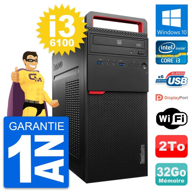 Lenovo ThinkCentre M700 Desktop PC - Core i3-6100, 32GB RAM, 2TB HDD, Windows 10, WiFi