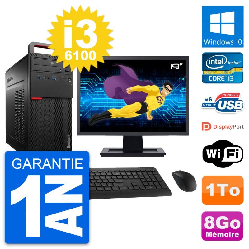 Lenovo M700 Desktop Computer, 19" Screen, Intel i3-6100, 8GB RAM, 1TB HDD, Windows 10, WiFi