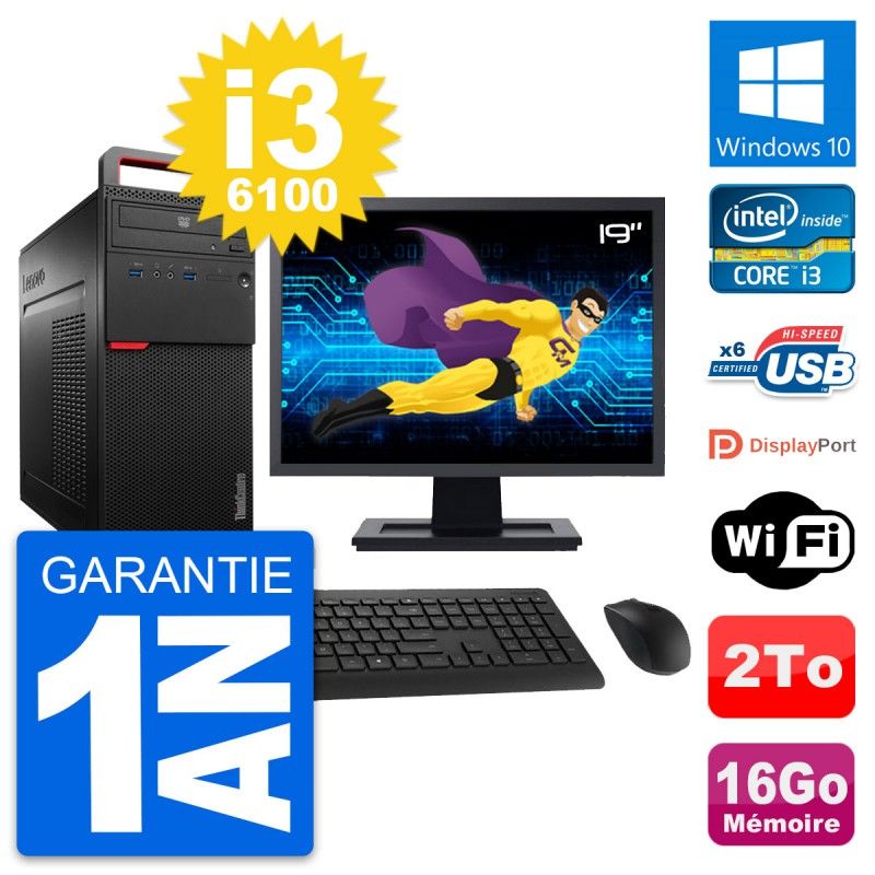 Lenovo M700 Desktop Computer, 19" Screen, Intel i3-6100, 16GB RAM, 2TB HDD, Windows 10, WiFi
