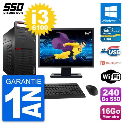 Computadora de escritorio Lenovo M700, pantalla de 19', Intel i3-6100, 16 GB de RAM, 240 GB SSD, Windows 10, WiFi