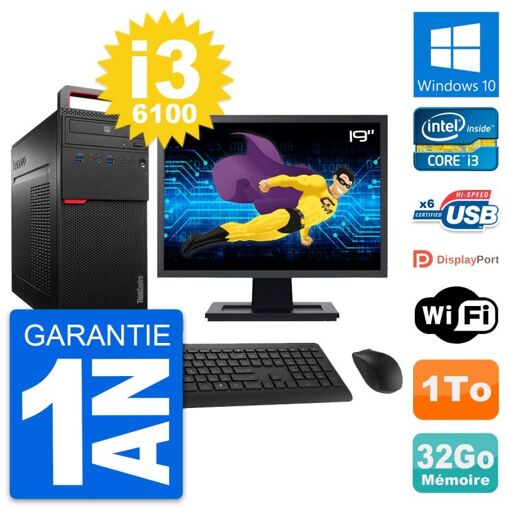 Computadora de escritorio Lenovo M700 - Pantalla de 19'', Intel i3-6100, 32GB de RAM, 1TB de almacenamiento, Windows 10
