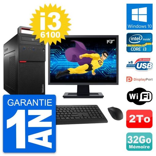 Computadora de escritorio Lenovo M700, pantalla de 19', procesador Intel i3-6100, 32 GB de RAM, 2 TB HDD, Windows 10, Wifi