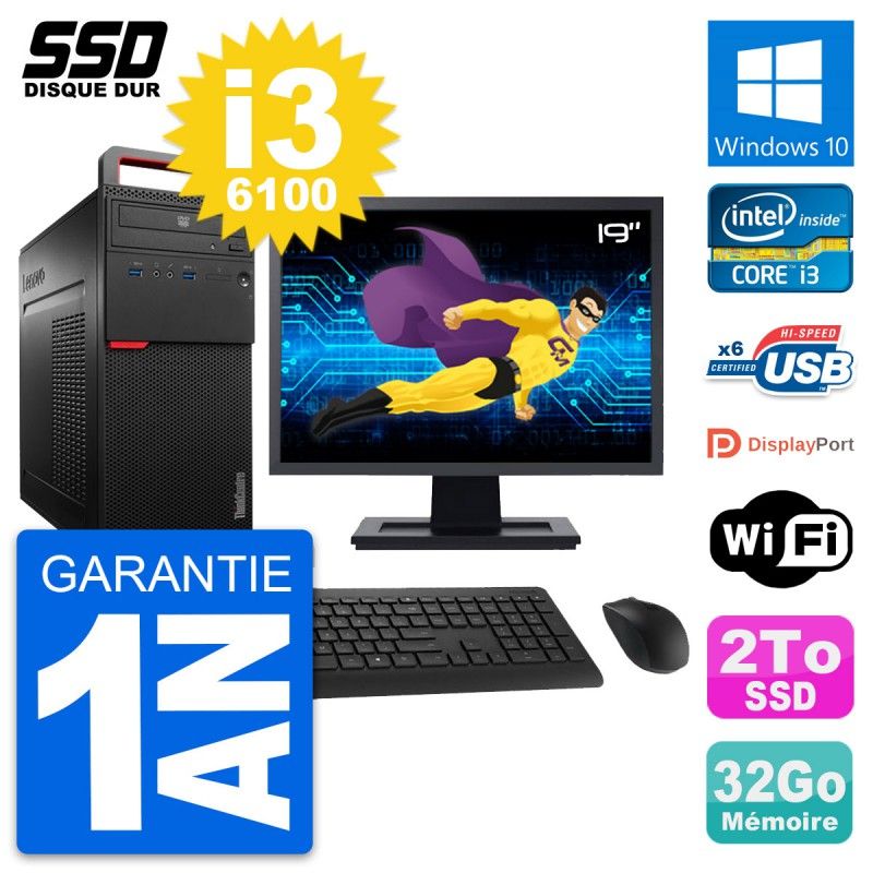 Lenovo M700 Tower PC - 19" Screen, Intel i3-6100, 32GB RAM, 2TB SSD, Windows 10, Wifi