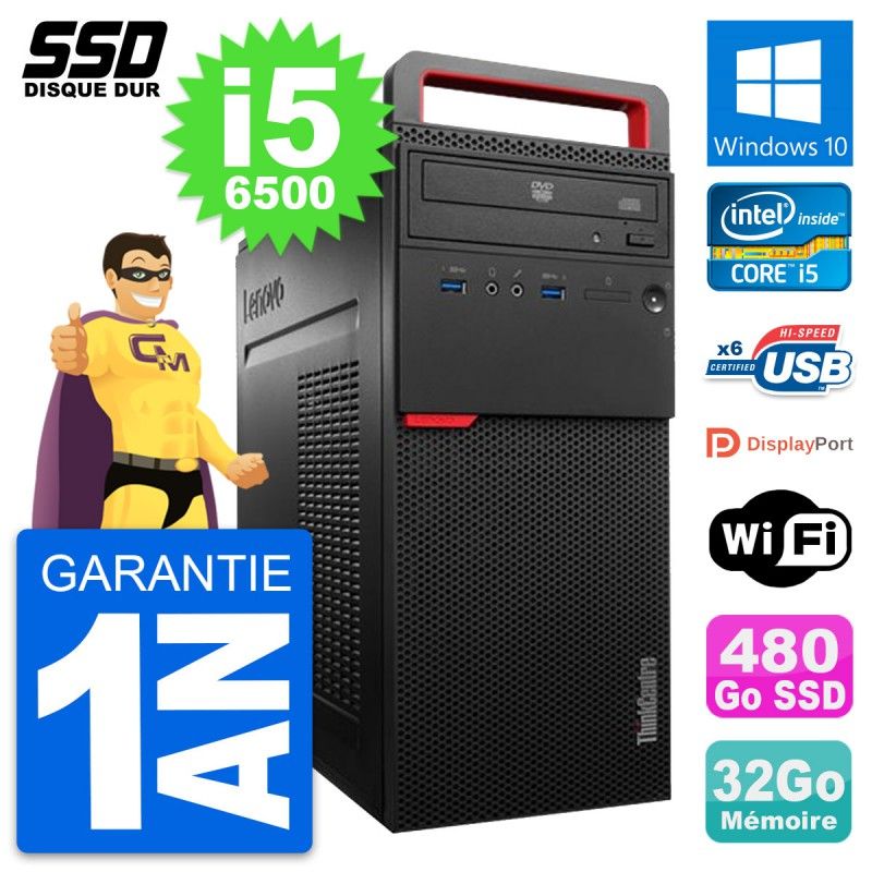 Lenovo ThinkCentre M700 Desktop Computer - Intel i5-6500, 32GB RAM, 480GB SSD, Windows 10, Wifi