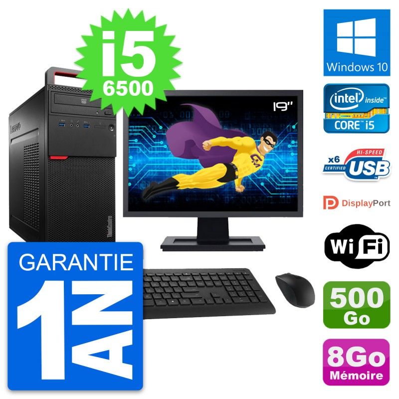 Lenovo M700 Desktop Computer, 19" Screen, Intel i5-6500, 8GB RAM, 500GB HDD, Windows 10, WiFi