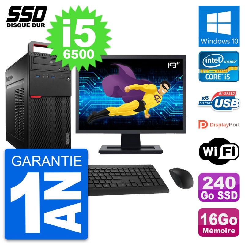 Lenovo M700 Desktop Computer, 19" Screen, Intel i5-6500, 16GB RAM, 240GB SSD, Windows 10, WiFi