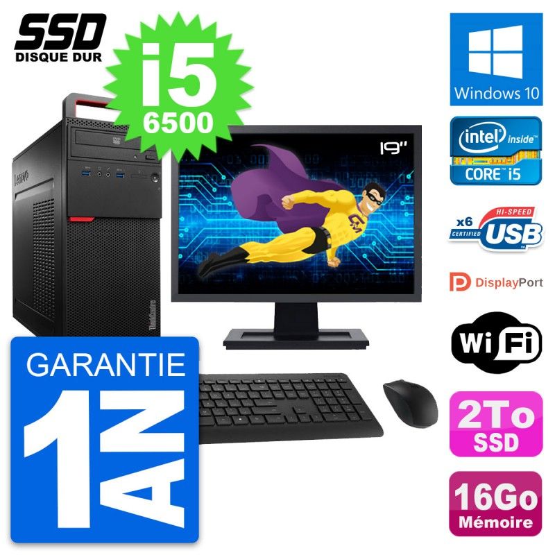 Lenovo M700 Desktop Computer, 19" Screen, Intel i5-6500, 16GB RAM, 2TB SSD, Windows 10, WiFi