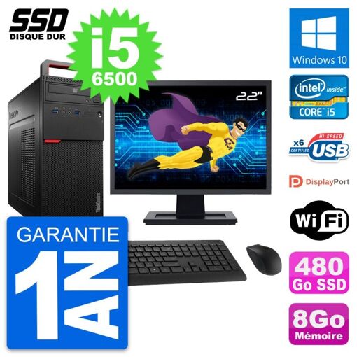PC de sobremesa Lenovo M700 - Pantalla de 22', Intel i5-6500, 8GB RAM, 480GB SSD, Windows 10, WiFi