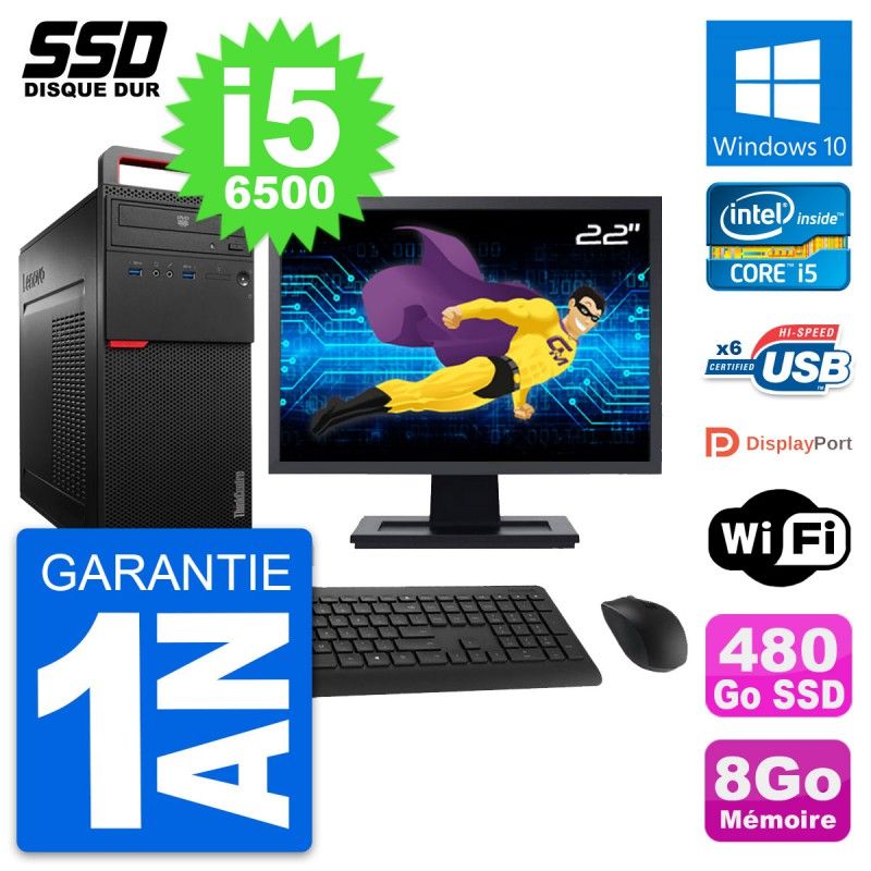 Lenovo M700 Desktop PC - 22" Screen, Intel i5-6500, 8GB RAM, 480GB SSD, Windows 10, WiFi