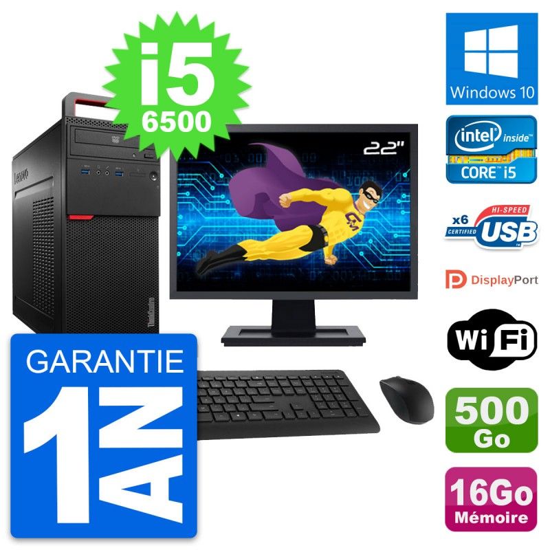 Lenovo M700 Desktop Computer - 22" Screen, Core i5-6500, 16GB RAM, 500GB Storage, Windows 10, WiFi