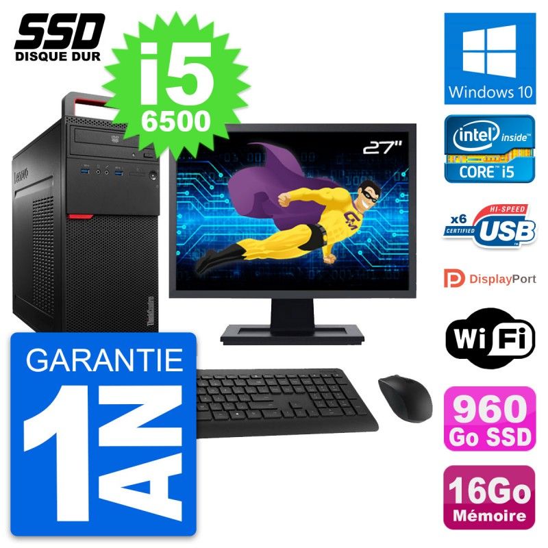 Lenovo M700 Desktop Computer - 27" Screen, Intel i5-6500, 16GB RAM, 960GB SSD, Windows 10, WiFi