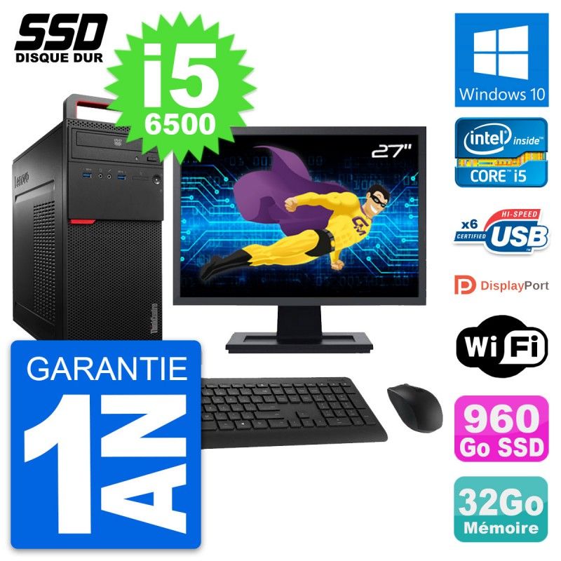 Lenovo M700 Desktop Computer, 27" Screen, Intel i5-6500, 32GB RAM, 960GB SSD, Windows 10