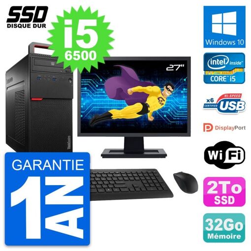 Computadora de escritorio Lenovo M700, pantalla de 27', procesador Intel i5-6500, 32GB de RAM, 2TB SSD, Windows 10, WiFi