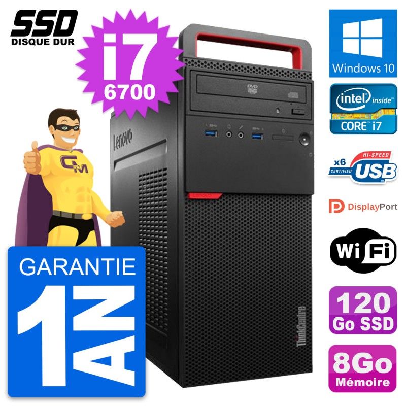 Lenovo ThinkCentre M700 Desktop Computer - Intel i7-6700, 8GB RAM, 120GB SSD, Windows 10, WiFi
