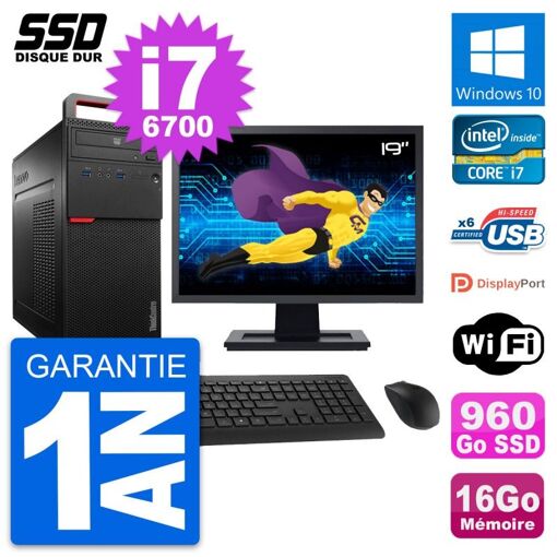 Computadora de escritorio Lenovo M700, pantalla de 19', Intel i7-6700, 16 GB de RAM, 960 GB SSD, Windows 10, Wifi