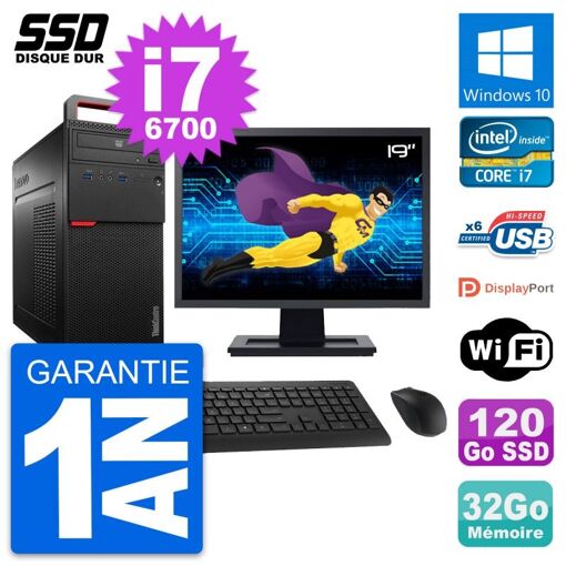 PC de escritorio Lenovo M700 - Pantalla de 19', Intel i7-6700, 32GB de RAM, 120GB SSD, Windows 10