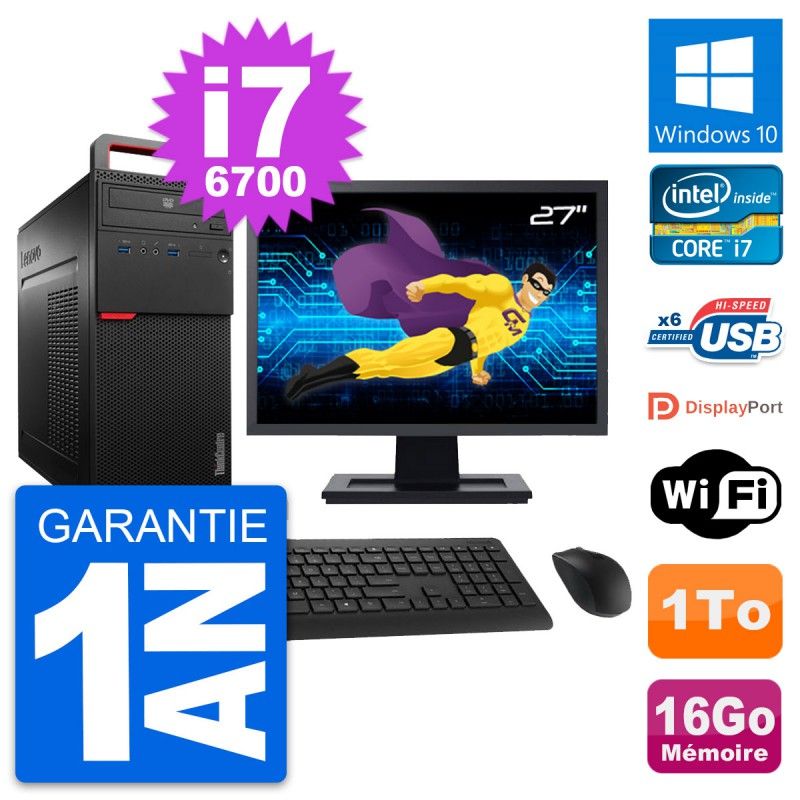 Lenovo M700 Desktop Computer, 27" Screen, Intel i7-6700, 16GB RAM, 1TB HDD, Windows 10, WiFi
