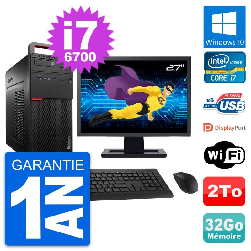 PC de escritorio Lenovo M700 - Pantalla de 27', Intel i7-6700, 32 GB de RAM, 2 TB HDD, Windows 10