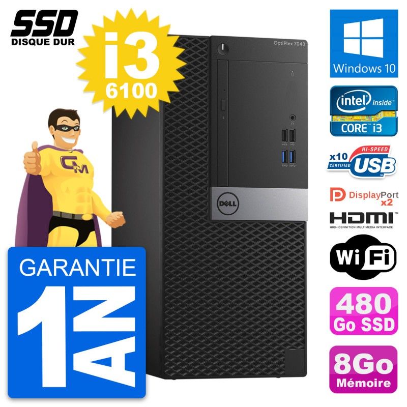 Dell OptiPlex 7040 Desktop PC - Intel i3-6100, 8GB RAM, 480GB SSD, HDMI, WiFi