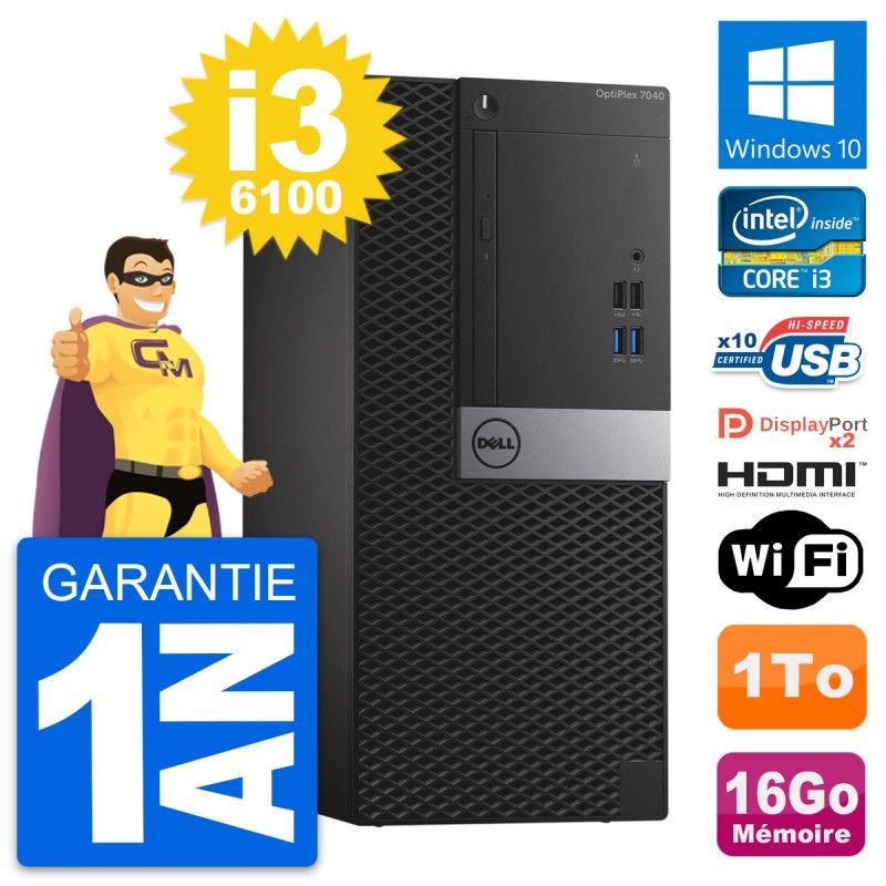 Dell OptiPlex 7040 Desktop PC - Core i3-6100, 16GB RAM, 1TB HDD, HDMI, WiFi, Windows 10
