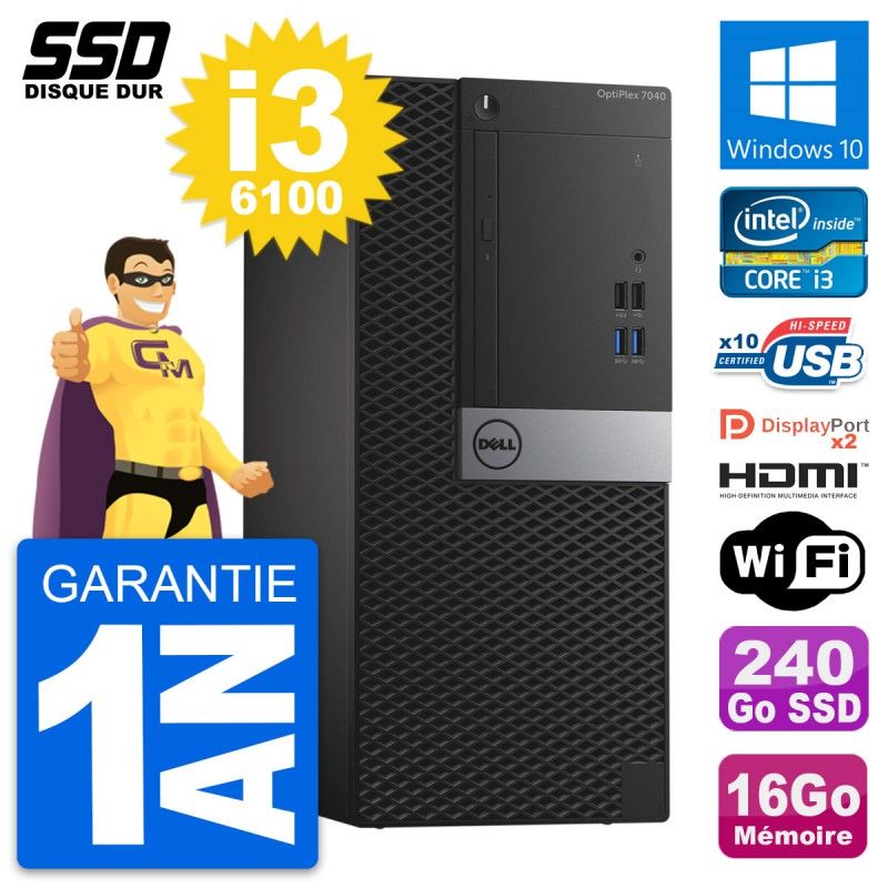 Dell OptiPlex 7040 Desktop PC - Intel i3-6100, 16GB RAM, 240GB SSD, HDMI, WiFi