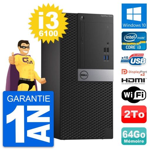 Computadora de escritorio Dell OptiPlex 7040, Core i3-6100, 64GB RAM, 2TB HDD, HDMI, WiFi