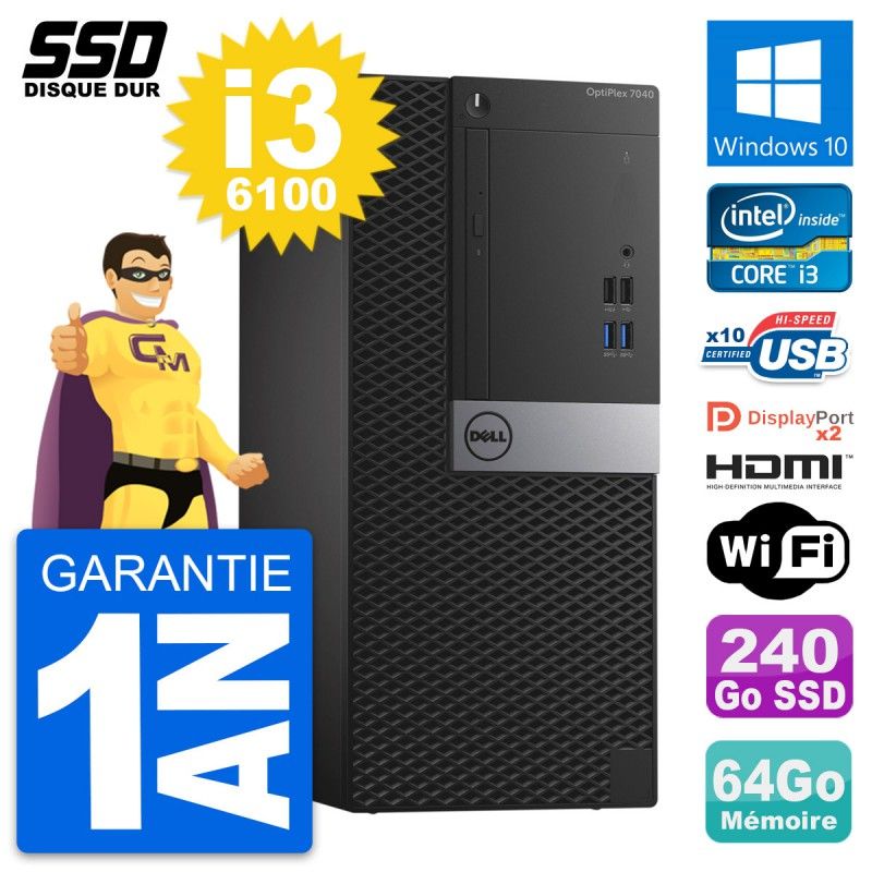 Dell OptiPlex 7040 Core i3-6100 64GB RAM 240GB SSD HDMI Windows 10 Wi-Fi