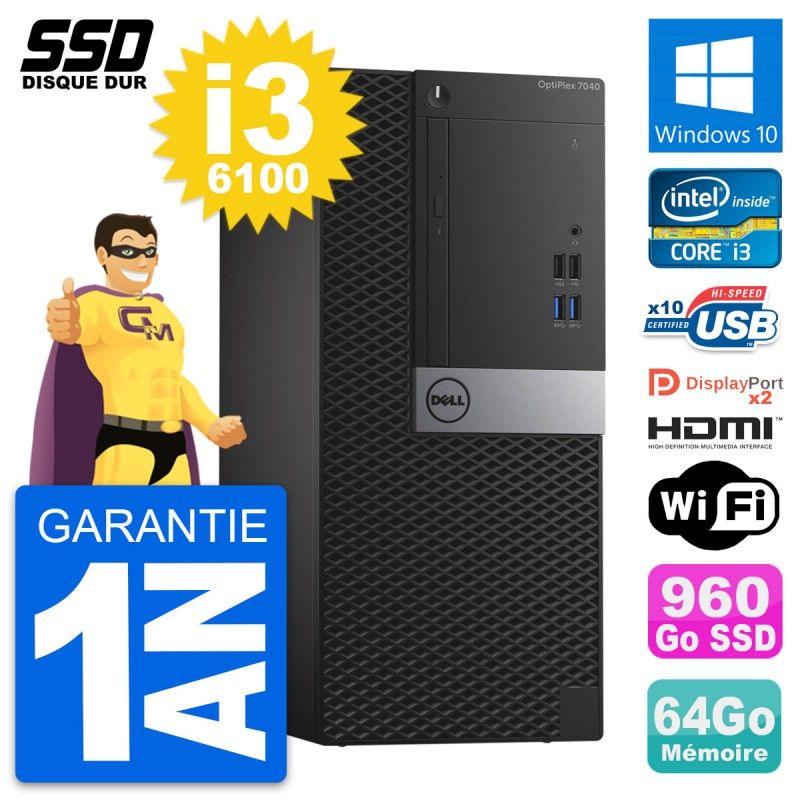 Dell OptiPlex 7040 Desktop PC - Core i3-6100, 64GB RAM, 960GB SSD, HDMI