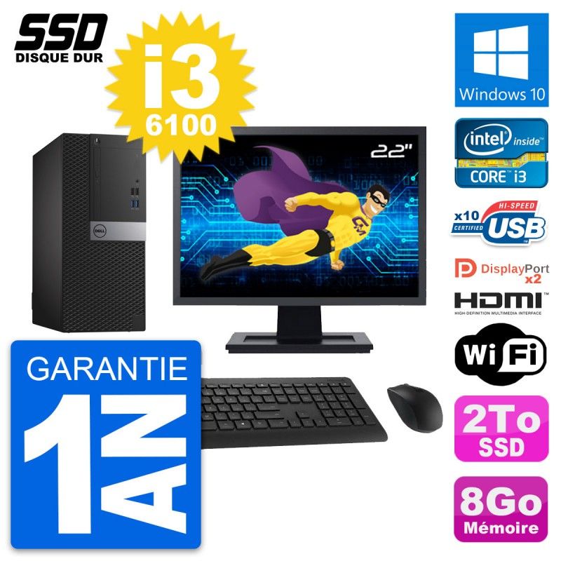 Dell OptiPlex 7040 Desktop Computer, 22" Screen, Intel i3-6100, 8GB RAM, 2TB SSD, HDMI