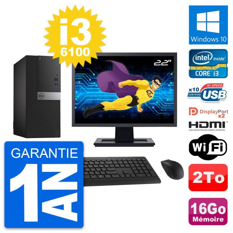 Dell OptiPlex 7040 Desktop PC - 22" Screen, i3-6100, 16GB RAM, 2TB Storage, HDMI