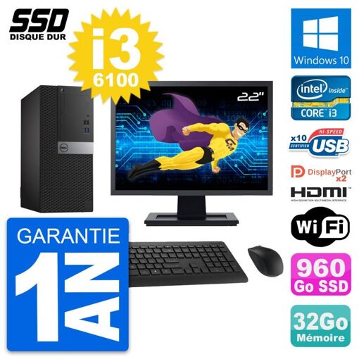 Computadora de escritorio Dell OptiPlex 7040, pantalla de 22', Core i3-6100, 32GB de RAM, 960GB SSD