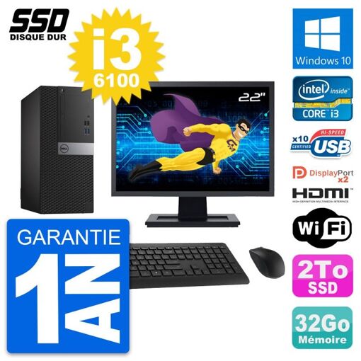 PC de escritorio Dell OptiPlex 7040 - Pantalla de 22', Intel i3-6100, 32GB de RAM, 2TB SSD, HDMI, WiFi