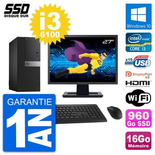 Computadora de escritorio Dell OptiPlex 7040 - Pantalla de 27'', Intel Core i3-6100, 16GB de RAM, 960GB SSD, HDMI