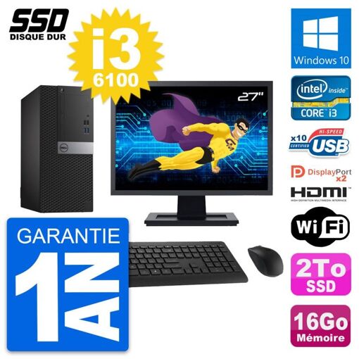 PC de escritorio Dell OptiPlex 7040 - Pantalla de 27', Intel i3-6100, 16GB de RAM, 2TB SSD, HDMI
