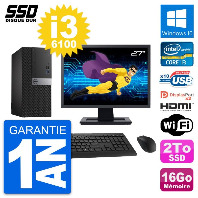 PC de escritorio Dell OptiPlex 7040 - Pantalla de 27', Intel i3-6100, 16GB de RAM, 2TB SSD, HDMI