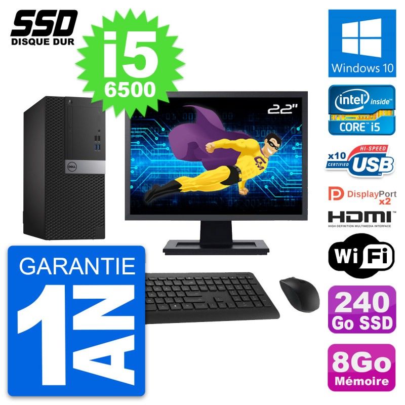 Dell OptiPlex 7040 Desktop PC - 22" Screen, Intel i5-6500, 8GB RAM, 240GB SSD, HDMI