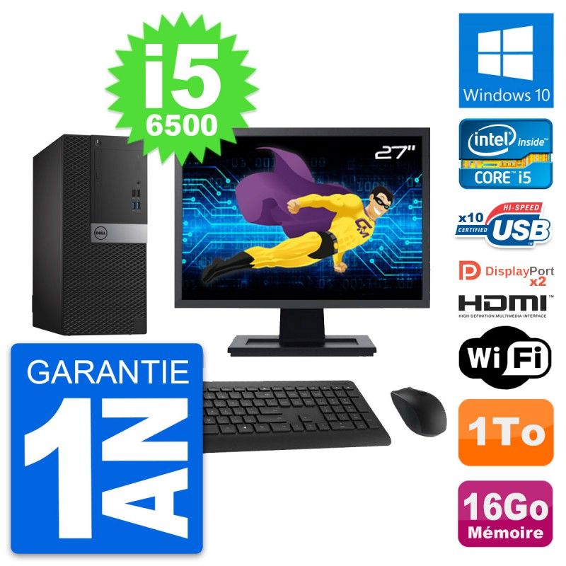 Computadora de escritorio Dell OptiPlex 7040, pantalla de 27', i5-6500, 16GB RAM, 1TB HDD, HDMI, WiFi