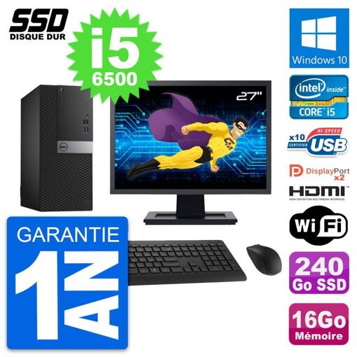 Computadora de escritorio Dell OptiPlex 7040, pantalla de 27'', procesador Core i5-6500, 16 GB de RAM, 240 GB SSD, HDMI, Windows 10, WiFi