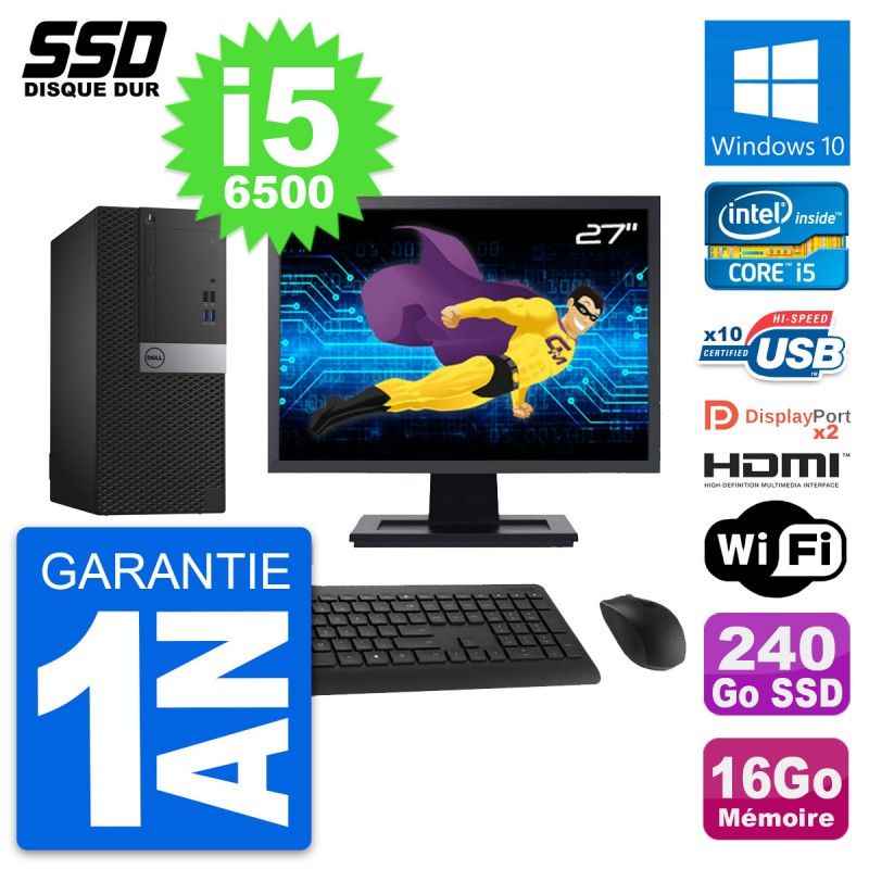 Computadora de escritorio Dell OptiPlex 7040, pantalla de 27'', procesador Core i5-6500, 16 GB de RAM, 240 GB SSD, HDMI, Windows 10, WiFi