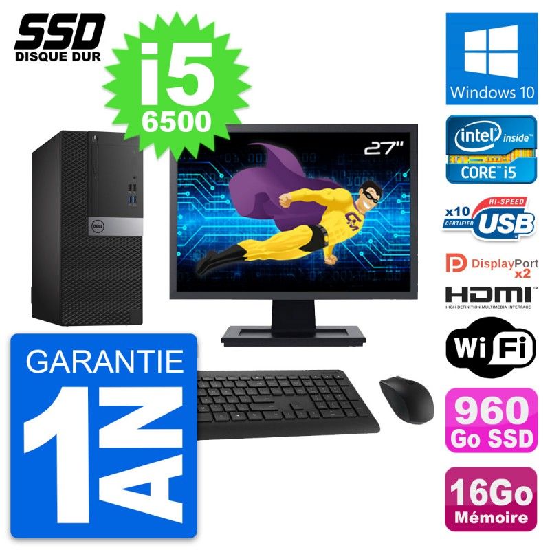 Computadora de escritorio Dell OptiPlex 7040, pantalla de 27', procesador Core i5-6500, 16GB RAM, 960GB SSD, HDMI, WiFi