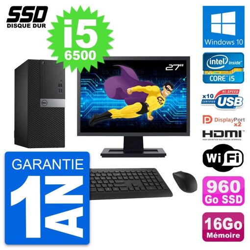Computadora de escritorio Dell OptiPlex 7040, pantalla de 27', procesador Core i5-6500, 16GB RAM, 960GB SSD, HDMI, WiFi