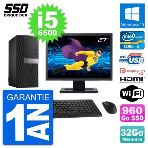 PC de escritorio Dell OptiPlex 7040 - Pantalla de 27", Procesador Intel Core i5-6500, 32GB de RAM, 960GB SSD