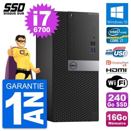 PC de escritorio Dell OptiPlex 7040 - Procesador Intel i7-6700, 16GB de RAM, 240GB SSD, HDMI, WiFi