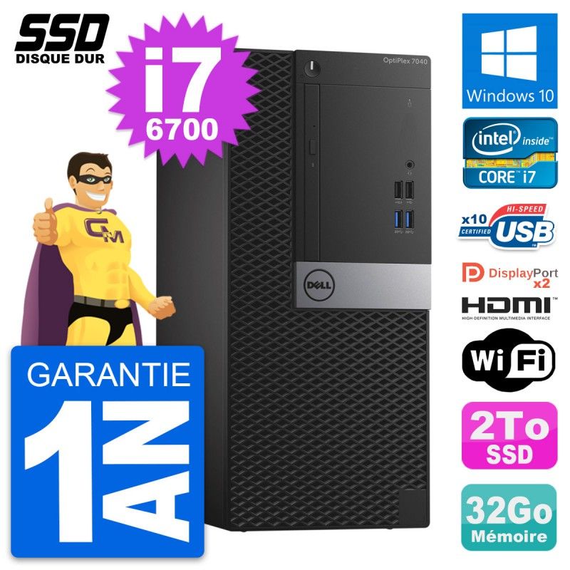 Dell OptiPlex 7040 Desktop PC - Intel i7-6700, 32GB RAM, 2TB SSD, HDMI, WiFi